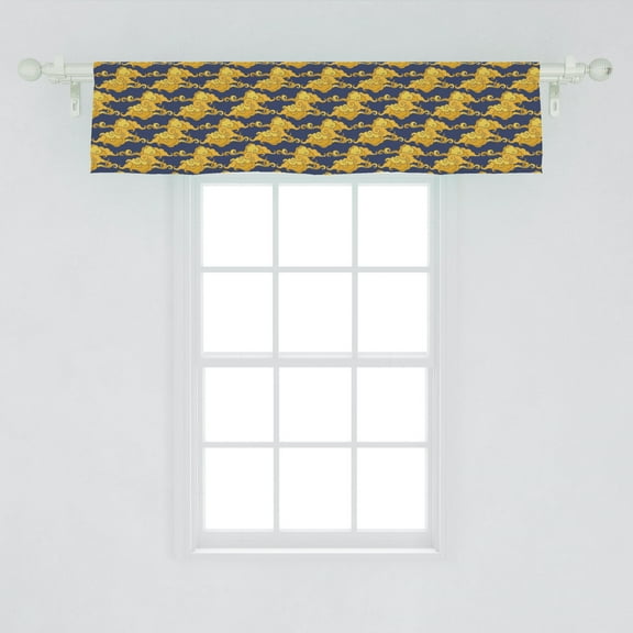Ambesonne Japanese Window Valance, Clouds on the Sky, 54" X 12", Dark Indigo Dark Yellow