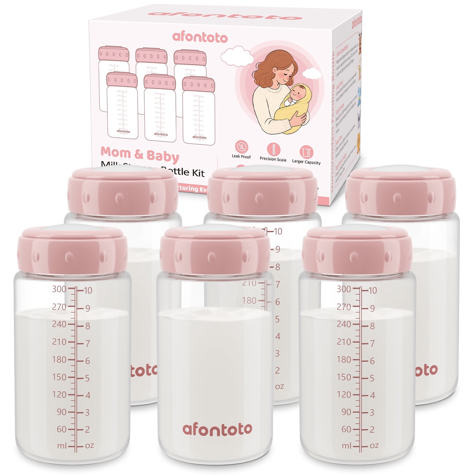 6PCS Breastmilk Storage Bottle for Momcozy Breast Milk Cooler, Wide-Neck Baby Bottles for Pumping Fit Spectra Flange, Spectra Collection Bottles for Fridge, Breastfeeding Essential, 10 oz