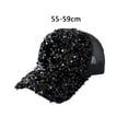 thumbnail image 5 of rygai Shiny Sequins Breathable Net Stitching Extended Brim Baseball Hat Sunscreen Bright Color Stage Sun Hat Fashion Accessories,Black, 5 of 8