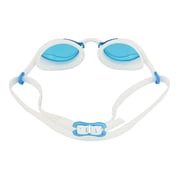 Swim Goggles by New Wave Swim Buoy {Blue Ice Blue Lens in White Frame} Anti Fog Lenses, Silicone In-Socket Eye Cups, Four Interchangeable Nose Bridges and Adjustable Strap for Triathlon
