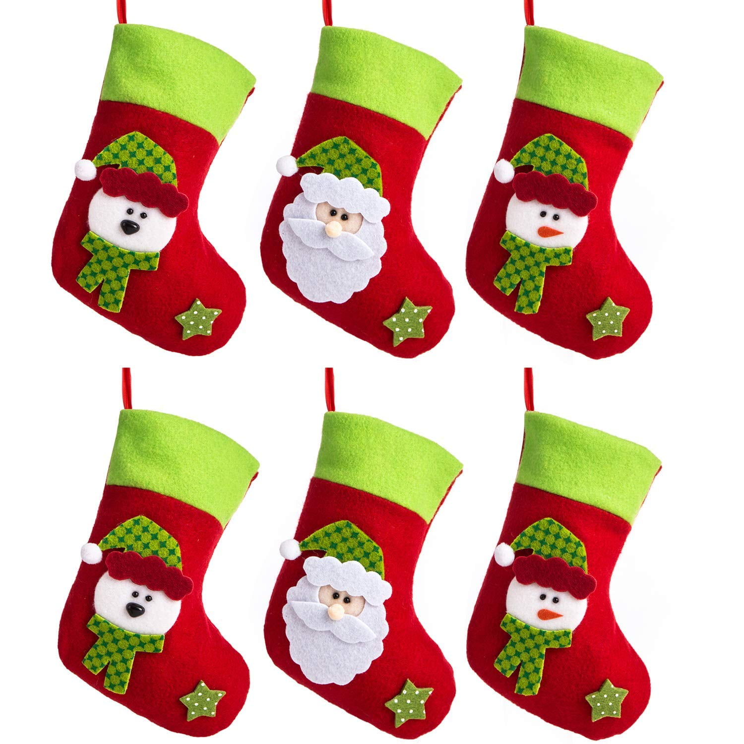6PCS 7.5" Felt Christmas Stocking, Craft Holiday Tree Hanging Red Socks