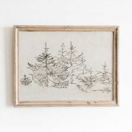 Modroom Holiday Tree Forest | Vintage Black And White Sketch | Nature Illustration | 459 Wall Art Modern Wall Decor 8x12 UNFRAMED