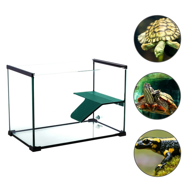 REPTI ZOO Tortuguero para Tortugas de Agua, Pecera para Tortuga, Terrario de vidrio con Plataforma para Tortuga de Agua, Casa para Reptiles con rampa, Tanque con plataforma, 51cm X 31cm x 36cm, 57 Lt REPTI ZOO acuario, mini terrario cristal