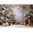 thumbnail image 1 of Bonvvie Christmas Photography Backdrop Xmas Fireplace White Christmas Tree Gifts Pine Trees Family Party Studio Photo Background, 1 of 5