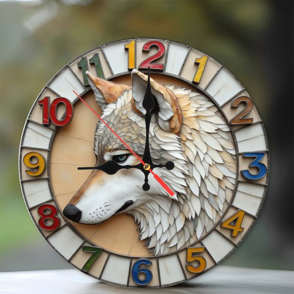 Wolf Head Decorative Wall Clock with Unique Design 10-Inch Silent Wooden Wall Clock, Battery Operated (AA Batteries Not Included), Artistic Home Decor