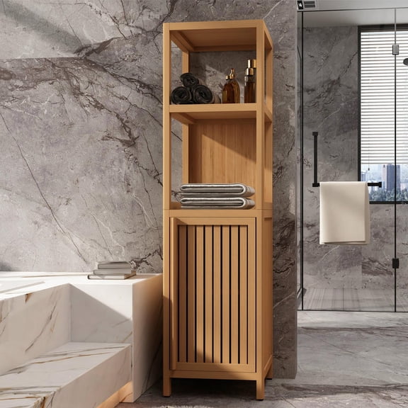 Keepoman Natural-Bamboo Storage Cabinet with Large Capacity and Multi-functional, Cabinet for Bathroom, Bedroom, Living room, Wooden