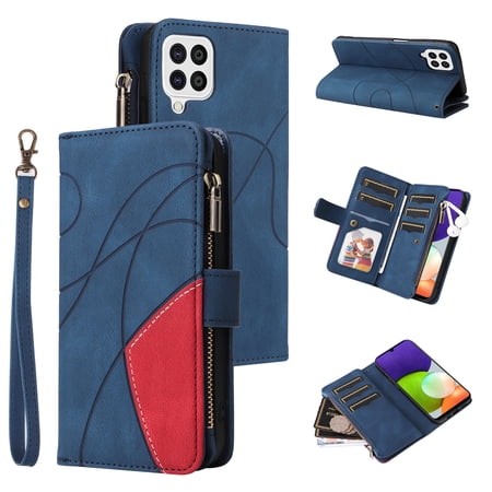 Wallet Case for Samsung Galaxy A22 4G (Not 5G), PU Leather 9 Card Slots with 1 Zipper Storage Bag Shockproof Cover for Samsung Galaxy A22 4G (Not 5G)