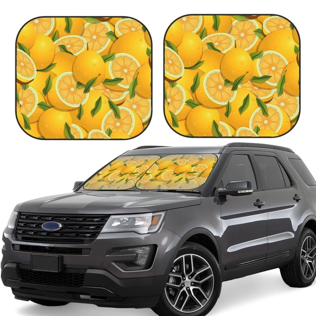 Fotbe Yellow Limes Juego de 2 Piezas de Parasoles para Parabrisas | Bloqueador Solar para Auto | Accesorios Plegables para Protección Solar Interior-Large