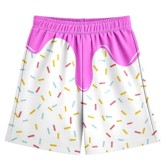 Boy Shorts Baseball Shorts With Ice Print Elastic Waist Casual Daily Wear Outdoor Sports Boys Pants Light Pink 3 Years-4 Years