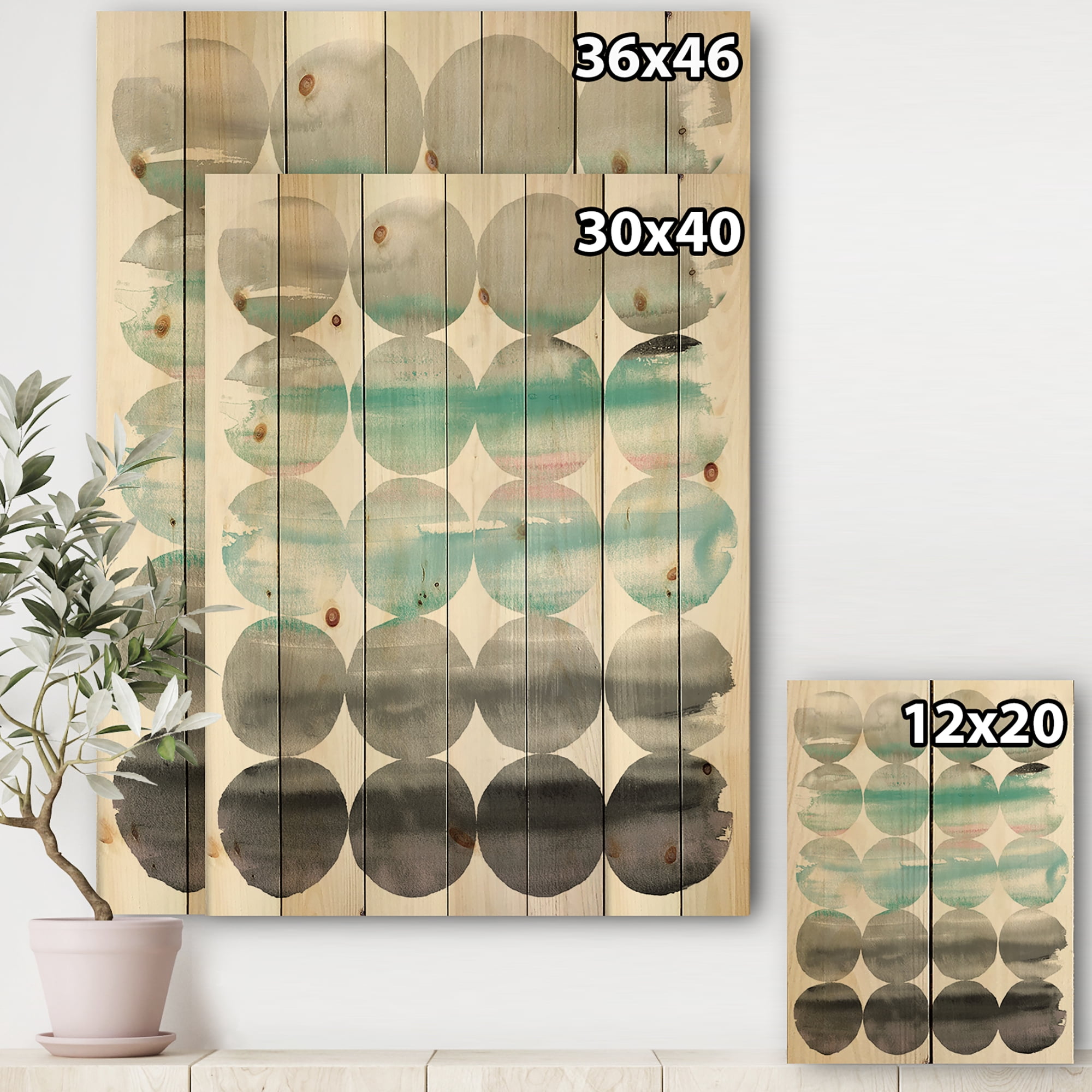 Designart 'geometric Neutral Glue Circles' Transitional Print on Natural Pine Wood