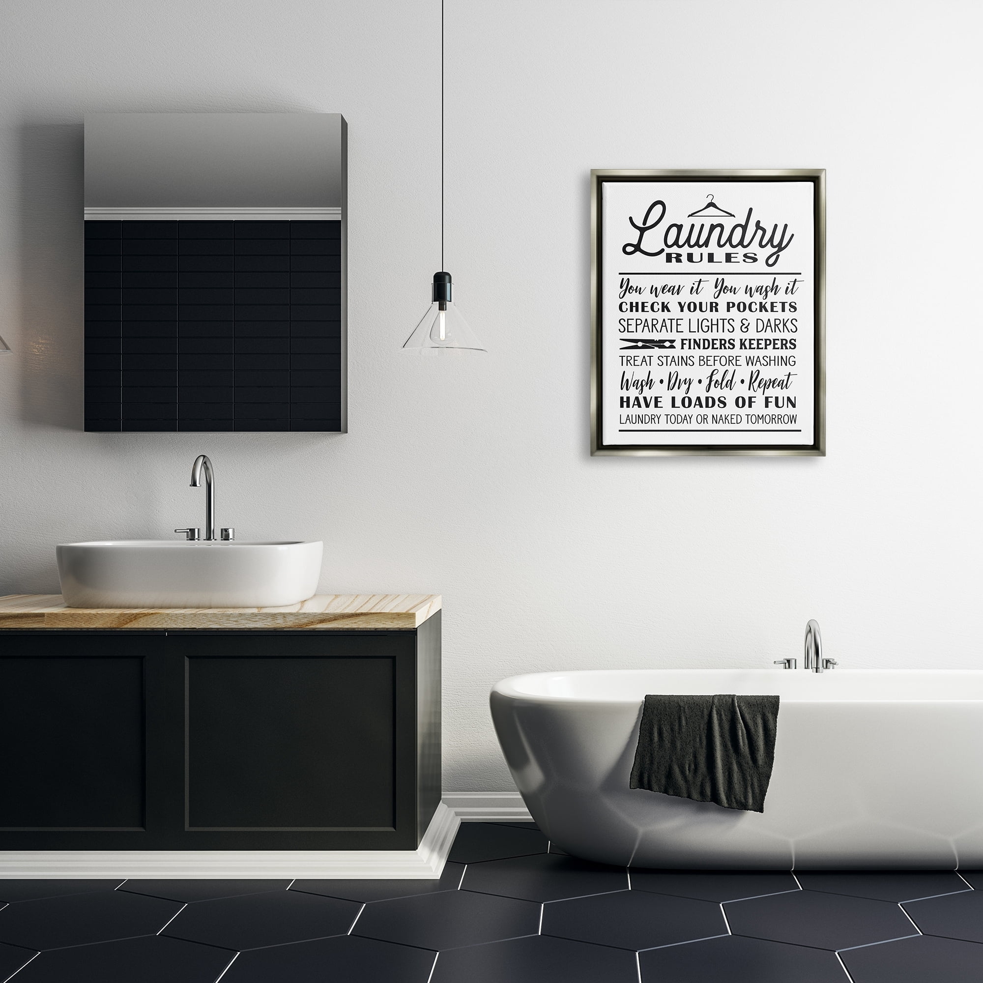 Stupell Industries Laundry Rules with Hanger Typography Luster Gray Framed Floating Canvas Wall Art, 24x30, by Lettered and Lined