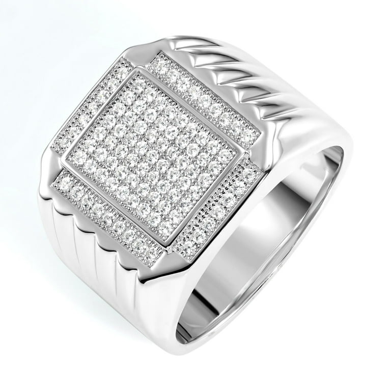 Tilo Jewelry Solid 925 Sterling Silver Pave Square Signet Ring
