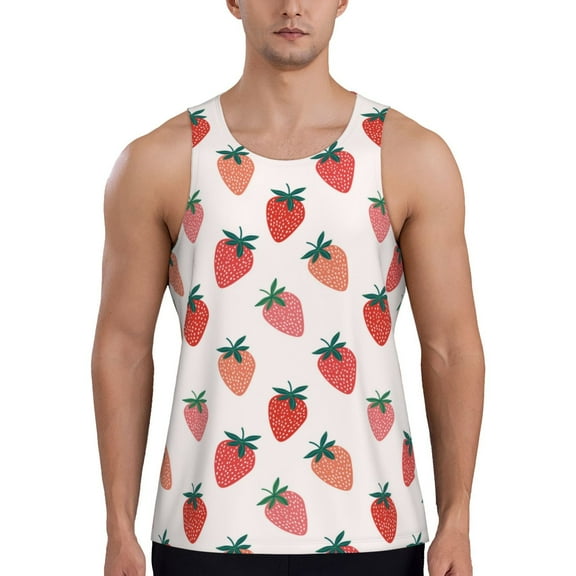 Gaeub Hand Drawn Strawberry Men's Athletic Tank Top, Workout Sleeveless Shirts, Running Tank Tops for Gym, Running, Training - Small