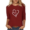 thumbnail image 1 of Plebaso Hauts Cœur pour Femmes Manches 3/4 Col Rond T-Shirts Décontractés Imprimé Chandail Femmes 2025 Tee Blouses, 1 of 4
