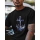 thumbnail image 2 of Camiseta de manga corta con ancla azul náutico para hombre, cuello redondo, flores y olas del océano, color negro-S, 2 of 8
