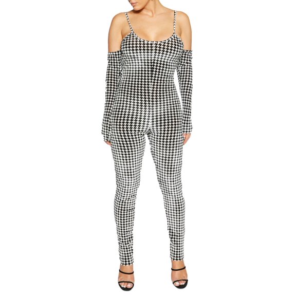 Naked Wardrobe Womens Long Sleeve Cold Shoulder Jumpsuit