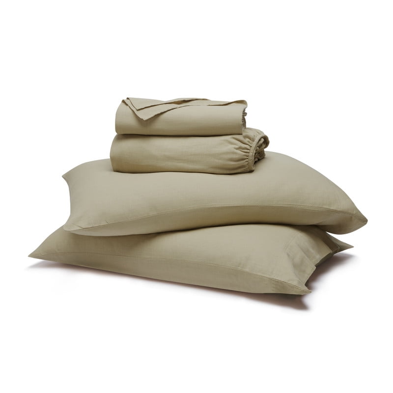 Superior Chloe 100% Cotton Percale Linen Texture Bed Sheet Set, Queen, Beige
