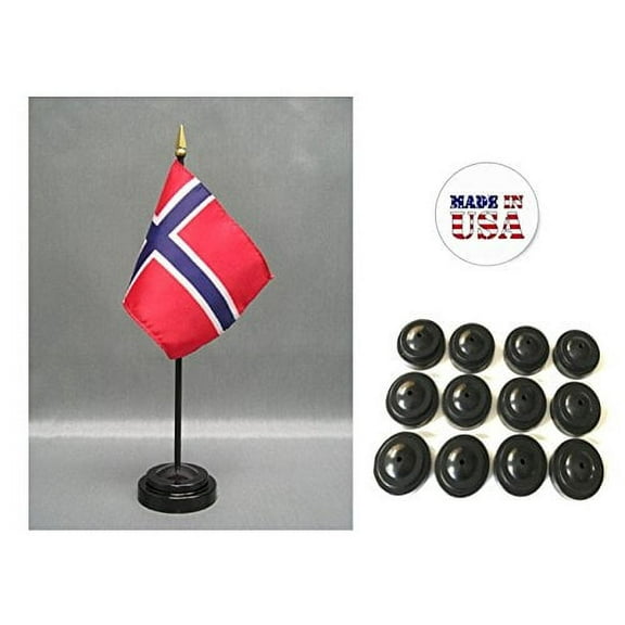 Box of 12 Norway 4"x6" Miniature Desk & Table Flags Includes 12 Flag Stands & 12 Norwegian Small Mini Stick Flags