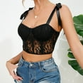 thumbnail image 5 of Women's Casual Floral Print Lace Up Back Sleeveless Spaghetti Strap Bandeau Tube Crop Corset Top Black S, 5 of 7