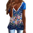 thumbnail image 1 of Gibobby Blusa Sexy Cuello en V Camiseta suelta informal con cuello en V para mujer, blusa manga corta con estampado(Azul,XL), 1 of 5