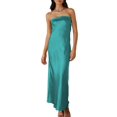 thumbnail image 1 of Vestido largo Realtix de seda satinada sin espalda para mujer, color aguamarina, 1 of 5