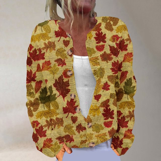 Jsaierl Womens Ugly Christmas Sweaters Funny Maple Leaf Print Knit Cardigan Long Sleeve Open Front Button Down Sweaters
