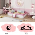 thumbnail image 5 of Bellemave Full Size Floor Bed with Stairs and Fence Guardrails Floor Bed Frame with Bed Slats PU Leather Upholstered Daybed (Full, Pink + White), 5 of 10