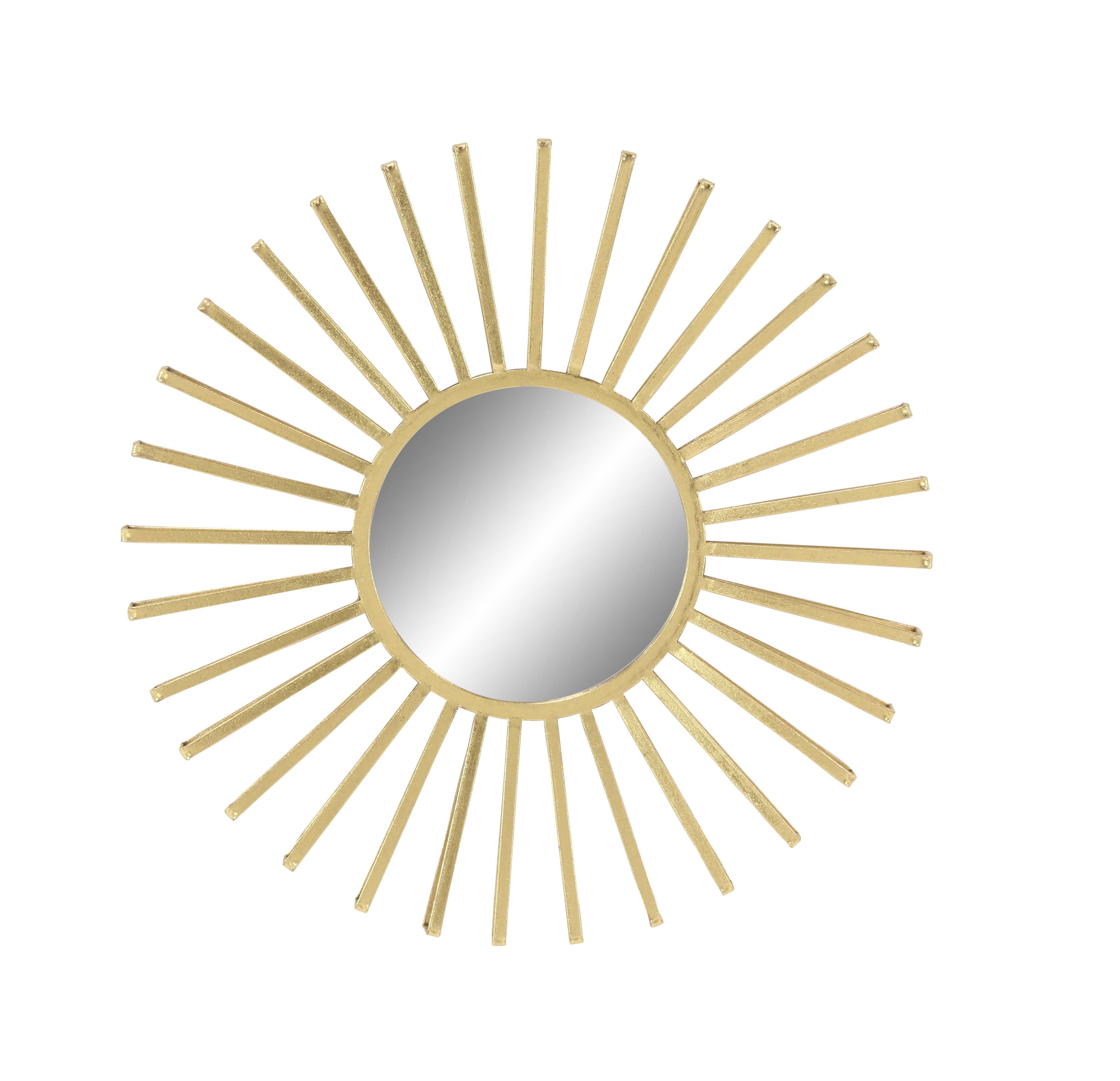 Decmode Modern Fir Wood And Metal Sun Wall Mirror Gold 36