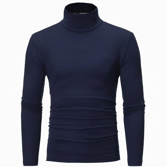 ZHANGDER Mens Casual Basic Turtleneck Long Sleeve Shirt Slim Fit Lightweight Pullover Top, Navy XXL