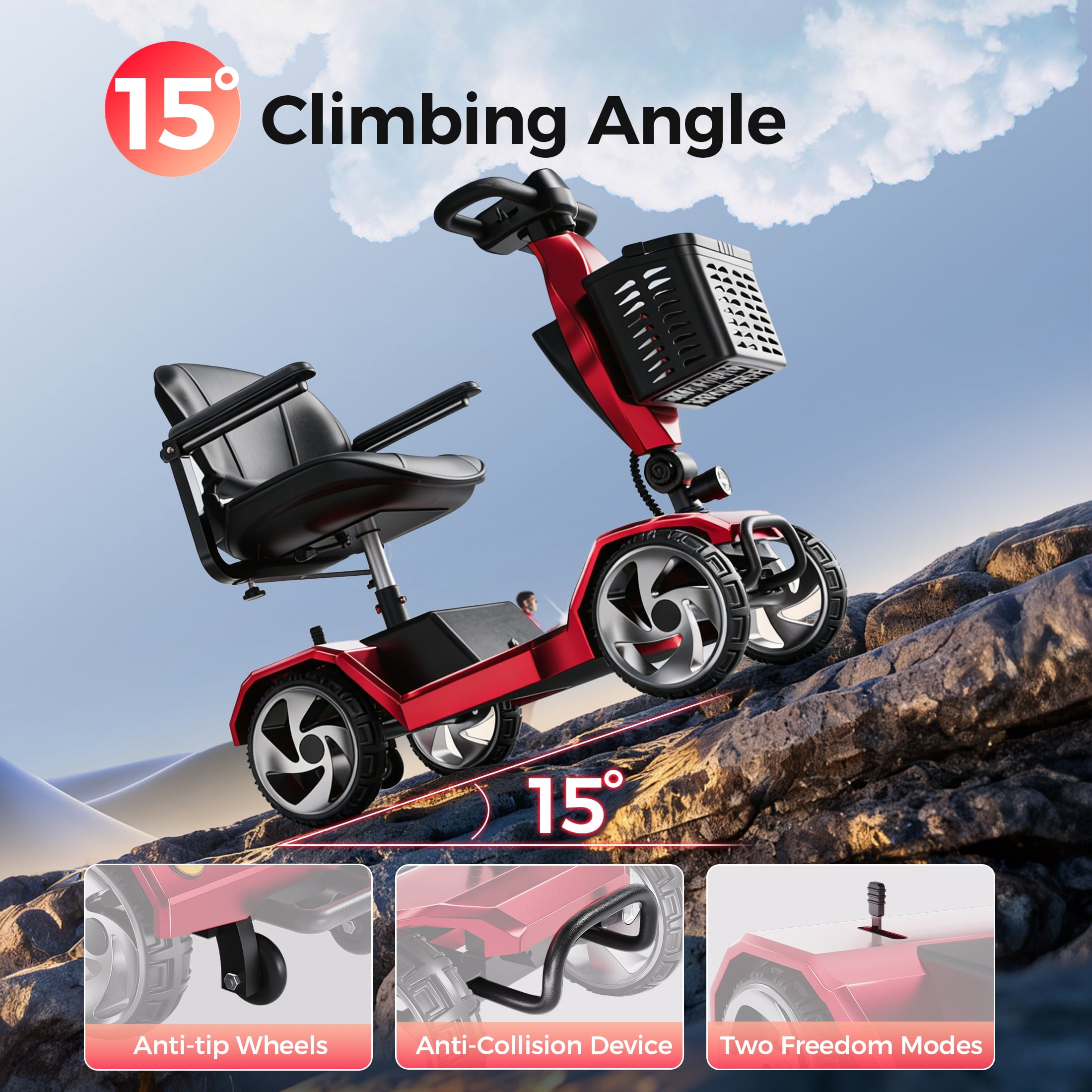 Edcsi Lightweight Foldable Mobility Scooter – Stable 4 Wheel Electric Travel Scooter for Adults & Seniors