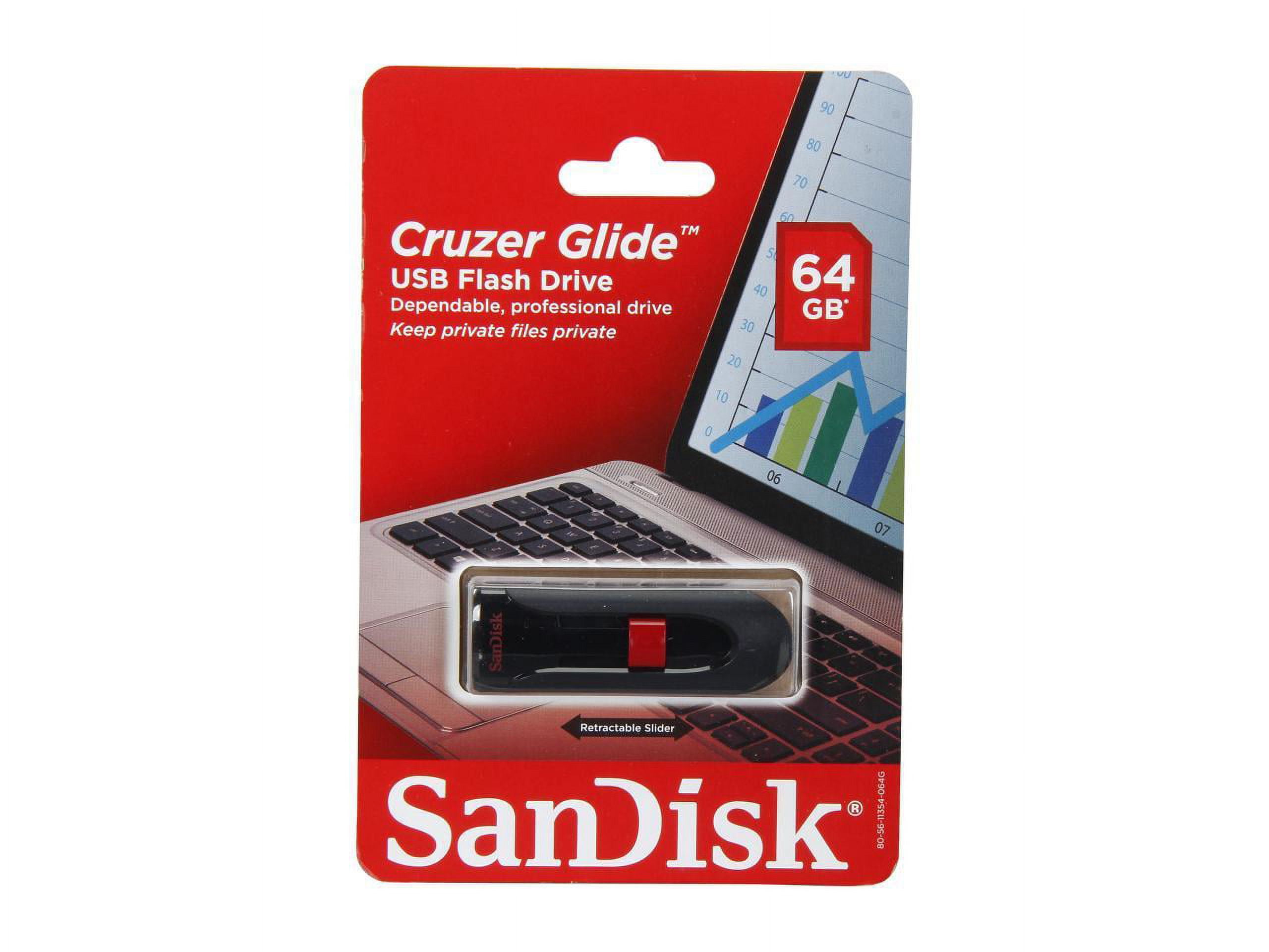 SanDisk USB 2.0 Flash Drive, 64GB, Cruzer Glide, Retractable