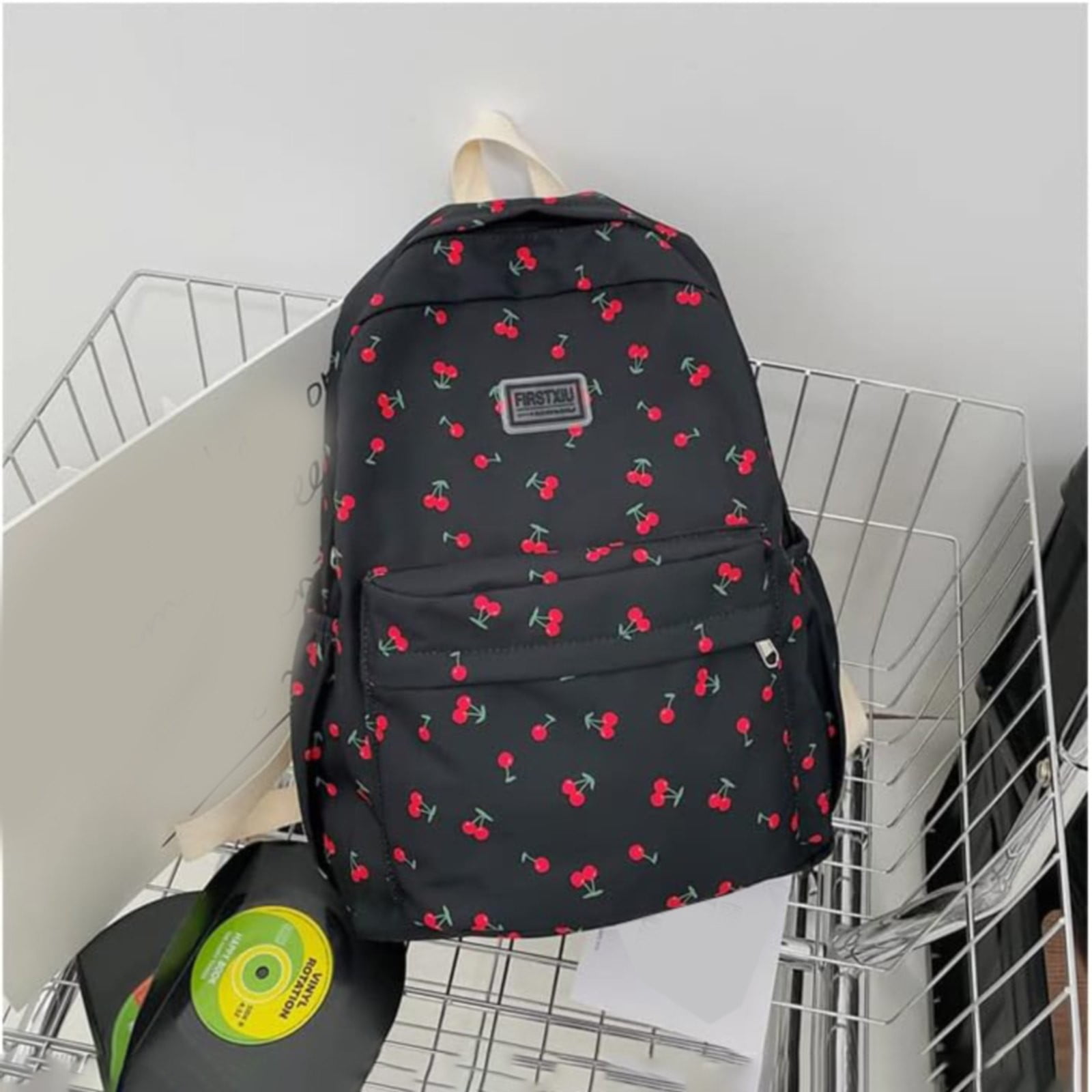 Cherry School Bag Black - Cherry Backpack Aesthetic Backpack 