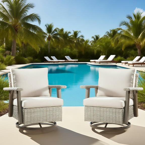 Outdoor Wicker Swivel Chairs with Cushions(Set of 2) for Patio