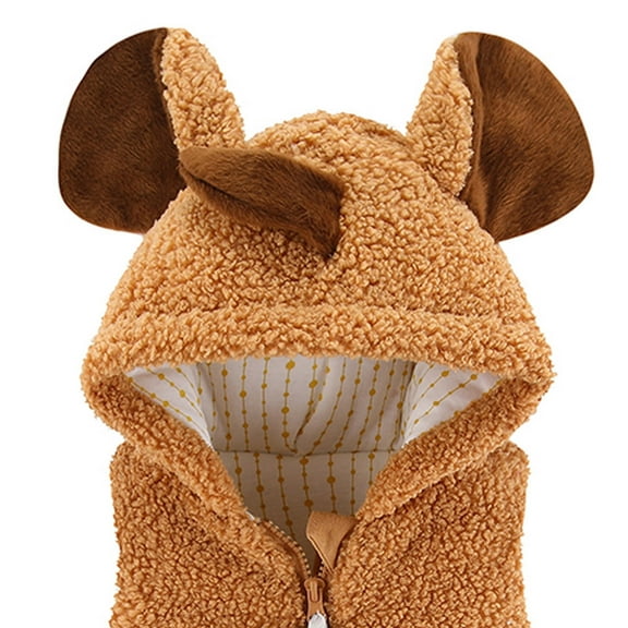 QUYUON Baby Girl Winter Coat Clearance Long Sleeve Quilted Jacket Toddler Baby Girls Plush Cute Rabbit Ears Keep Warm Sleeveless Hoodie Vest Coat Coffee 2T-3T
