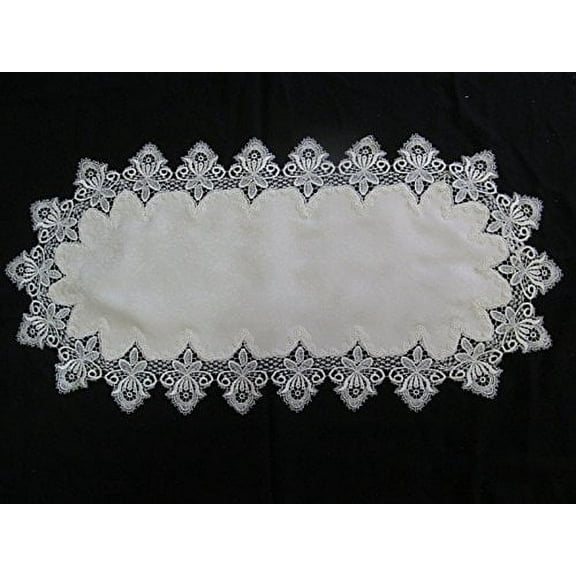 Doily Boutique Placemat or Doily in Antique White Vintage Lace and Antique Fabric Handmade, Size 24 x 15 inches