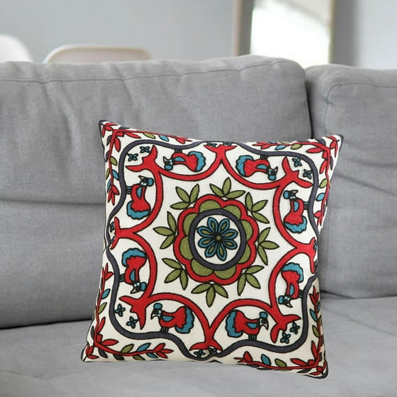 Funda de almohada Macarena Bordada con diseño de flores 45 cm x 45 cm Rojo y verde