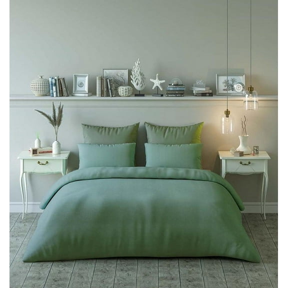 Aura Decor Luxe Modern 300 Thread Count Green Solid Print Sheet Sets, Full