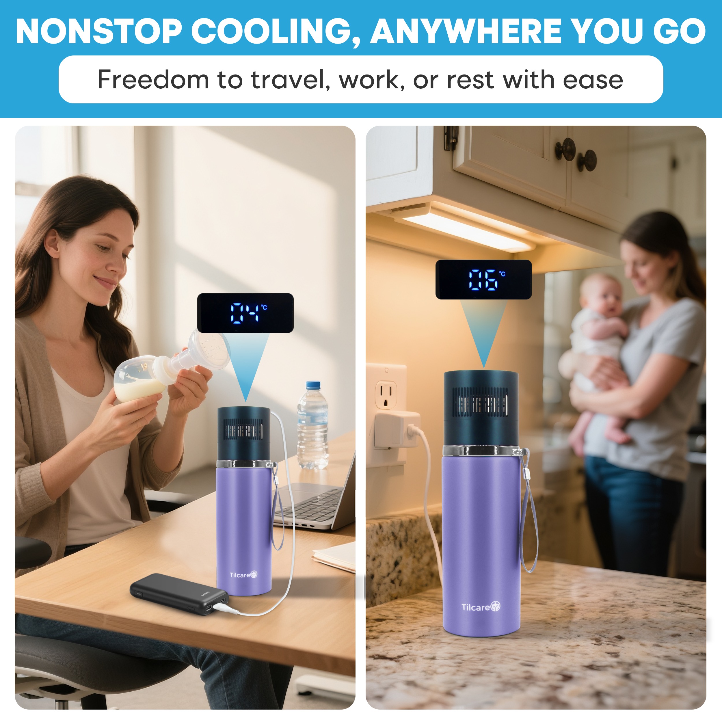 Electric Breastmilk Cooler Bottle: Unlimited Cooling Time, 2 x 150ml/5Oz Breast Milk Storage Bottles, 5V USB C-Powered Breastmilk Storage-Bottle, Portable Breast Milk Cooler-Bottle, Breastmilk-Chille