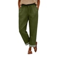 thumbnail image 4 of kaondbfi Cotton Linen Pants Women Summer Casual Straight Leg Pants Elastic Waist Beach Trousers with Pockets, 4 of 8