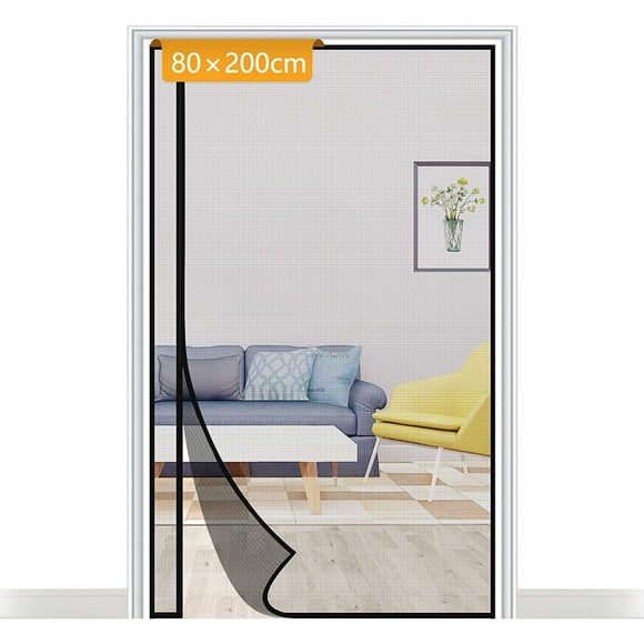 Magnetic Closing Door Mosquito Net, Custom Mosquito Net, Air Renewal, Door Flying Curtain, 80 x 200 cm Black