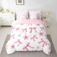 thumbnail image 2 of Castle Fairy Cartoon Bow Knot Twin Bedding Sets 7-Piece for Preppy Child,Groovy Flowers Bedding Comforter Set Microfiber,Pink White Breathable Sheet Sets,Super Cozy Room Decor,Reversible, 2 of 8