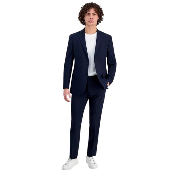 Dkny Mens Modern fit 2 Piece Suit 36 R / 29 Waist Navy Blue Solid Stretch