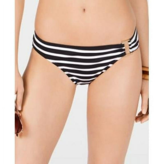 LAUREN Ralph Lauren Women's Striped Hipster Swim Bottom Swimsuit (14, Black)