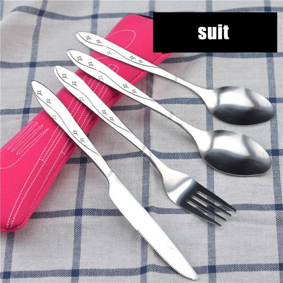 Leodye 4 Piece Stainless Steel Travel Camping Cutlery Set (Knife fork Spoon) Durable Compact Outdoor Travel Family Camping Utensils