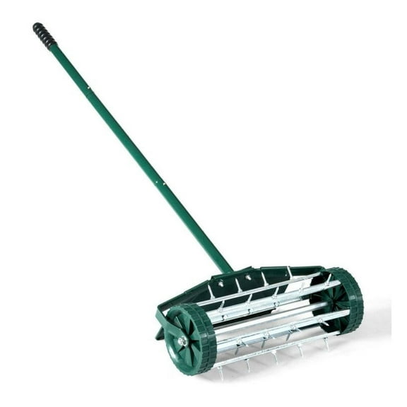 Rolling Lawn Aerator 18 Inch - Garden Soil Aerator with Splash Guard - Lightweight Steel Aerator for Water, Oxygen & Nutrient Diffusion