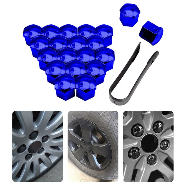 20PCS/Set Car Wheel Nut Cap Exterior Decoration Replacement Auto Hub Screw Cover 17-21mm Anti-rust Automobile Nuts Rims Plating Blue 21mm