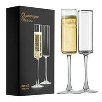 Baalaka Champagne Flutes, Champagne Glasses Set of 2, Elegant 6oz Glass Champagne Flutes, Gift for Birthday, Wedding, Christmas, Clear Sparkling Champagne Glasses for Women, Men