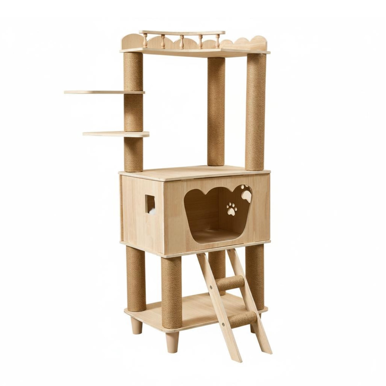 predolo Multi Layer Feline Tree Space Saving Feline Climbing Tree Secluded Nook Pod, Wood Color