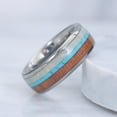 thumbnail image 2 of 8mm Men's Tungsten Carbide Ring Deer Antler Turquoise Koa Wood Inlay Size 7-12, 2 of 5