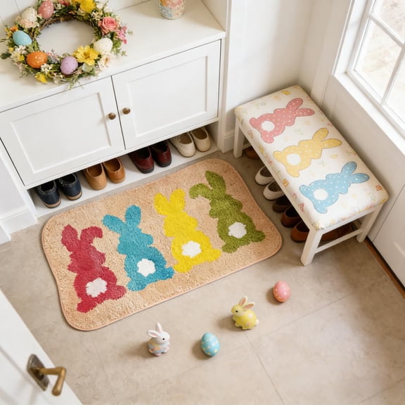 Easter Rabbit Bath Rug Bunny Tufted Bath Mat Non Slip Floor Mat for Spring Home Kitchen Bathroom Bedroom Porch Entryway